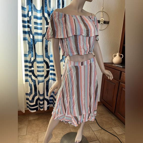 Torrid Womens High Low Two Piece Midi Challis Dress Striped Off Shoulder Size 2X - Picture 5 of 10